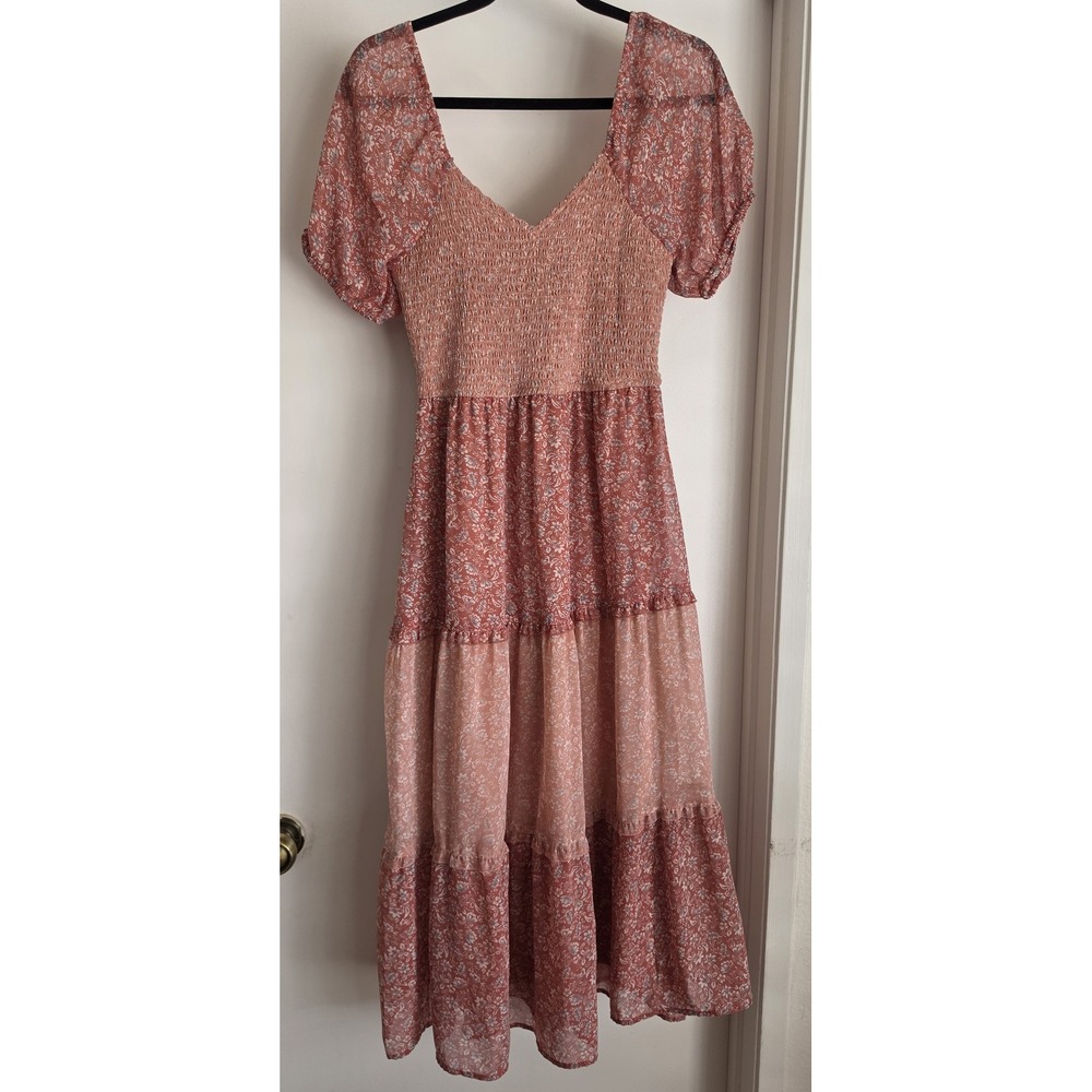 Sincerely Jules Floral Maxi Dress S Pink V-Neck Short Sleeve Boho Casual